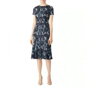 Becken Navy Floral Flared Hem Midi Dress Size 6‎